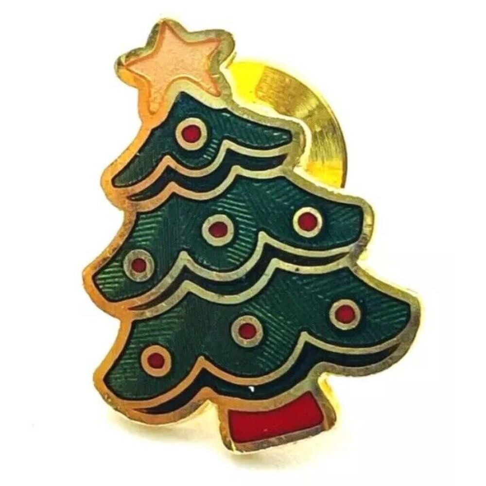 HALLMARK Cards 1983 Christmas Tree Pin‎ Gold Tone Winter Holiday Lapel Hat